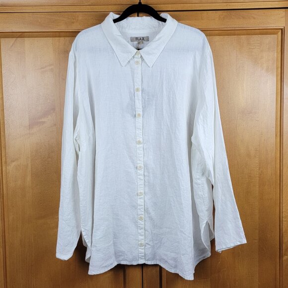 Flax Women's White Linen Button Down Shirt - Size 24-26 - Picture 2 of 9